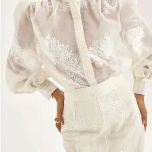 Elegant Sheer White Embroidered Blouse and skirt